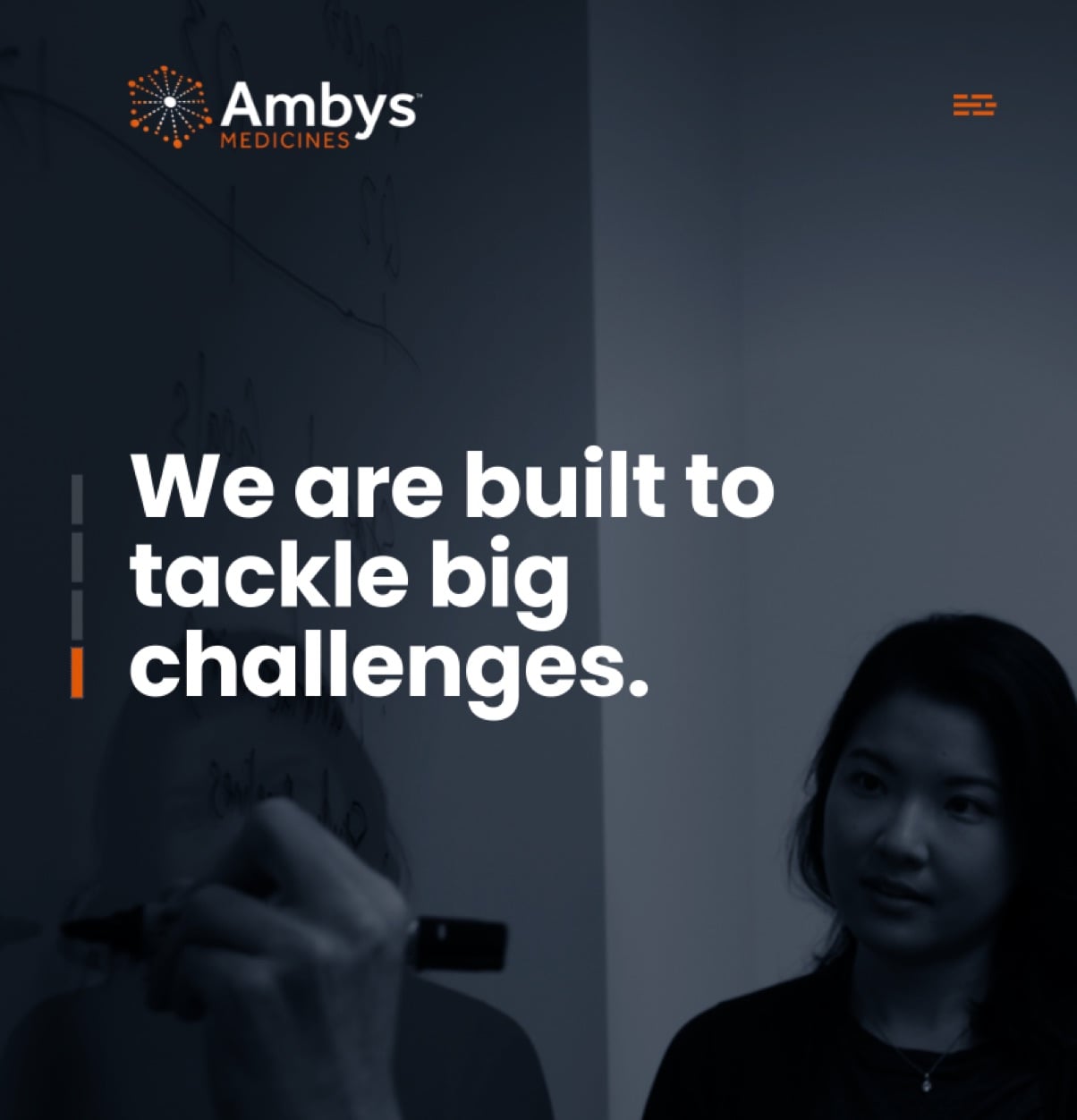 Ambys website header: "We are built to tackle big challenges."